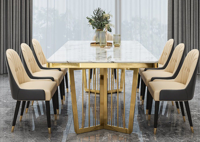 Stilvoller Luxusmarmorspeisetisch, Marmorplatte-Tabelle mit den Metallbeinen