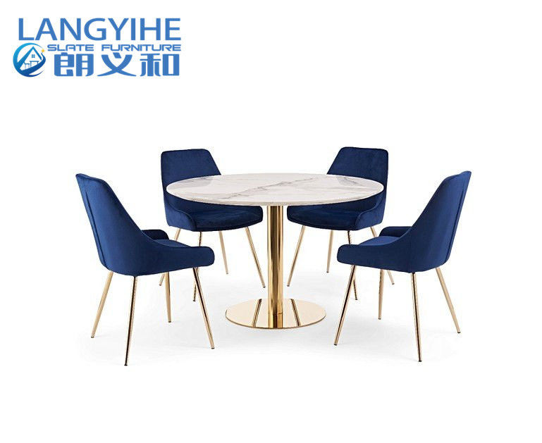 ISO 9001 120cm ringsum Marmoreffekt-Speisetisch mit Fern Velvet Chairs Blue