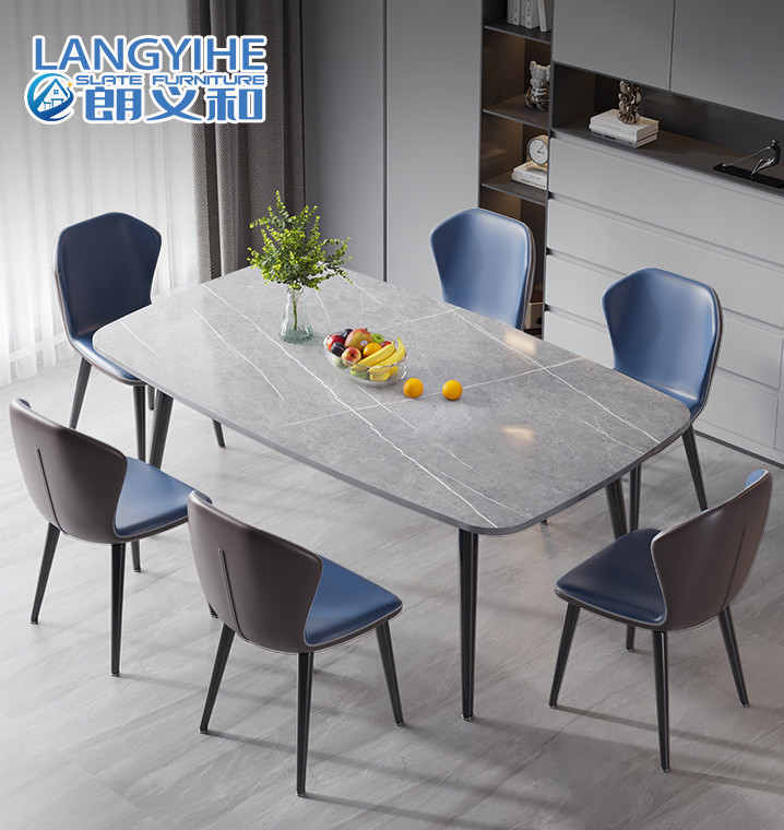Metallminimalist-Marmor-Speisetisch-und Stuhl-Kombinations-ovale Form