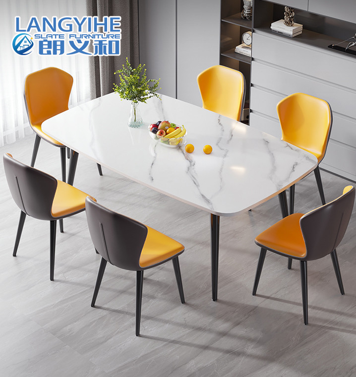 Metallminimalist-Marmor-Speisetisch-und Stuhl-Kombinations-ovale Form